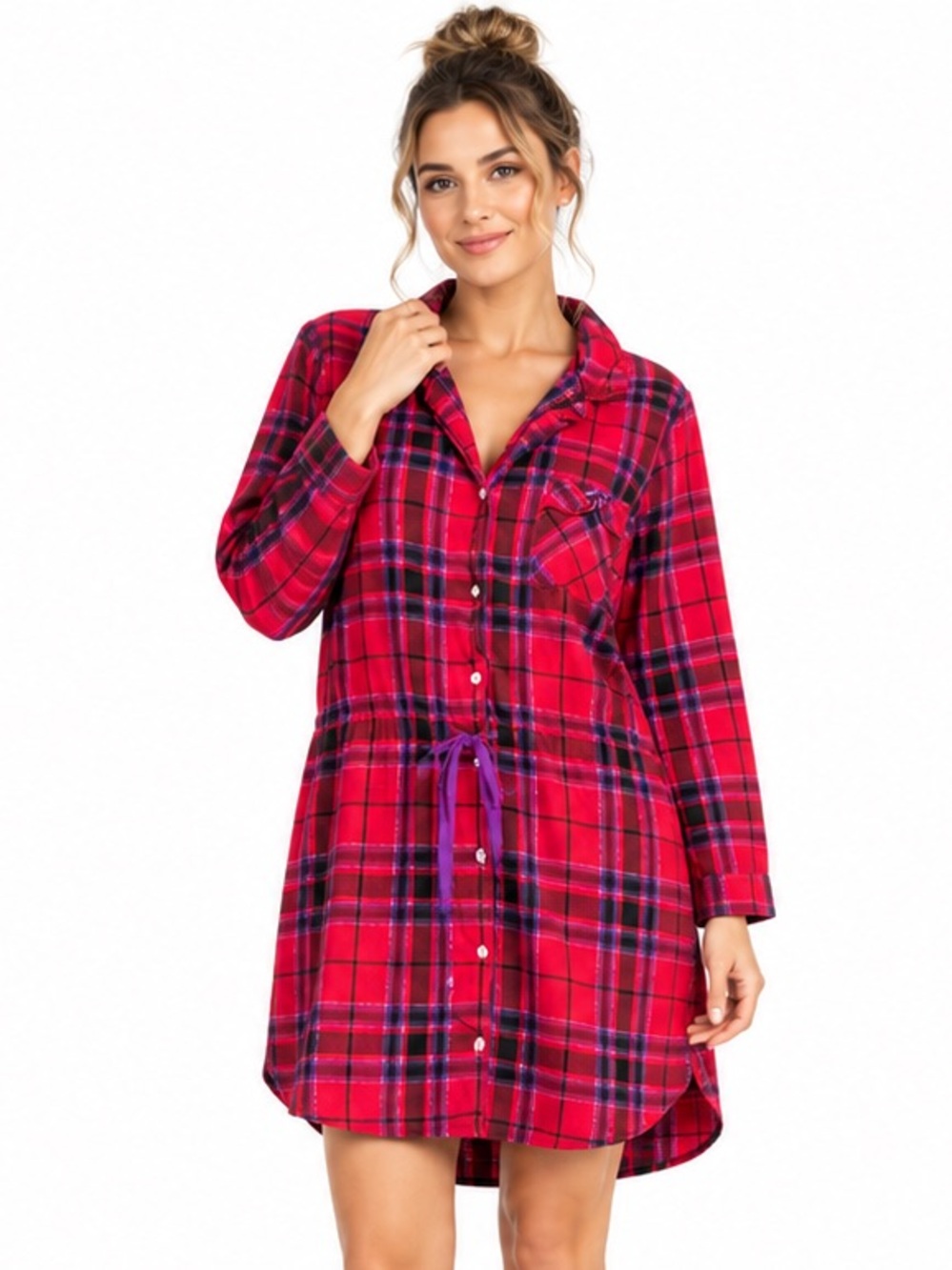 Victoria’s Secret Red Plaid Flannel Pajama Shirt Dress Nightshirt L